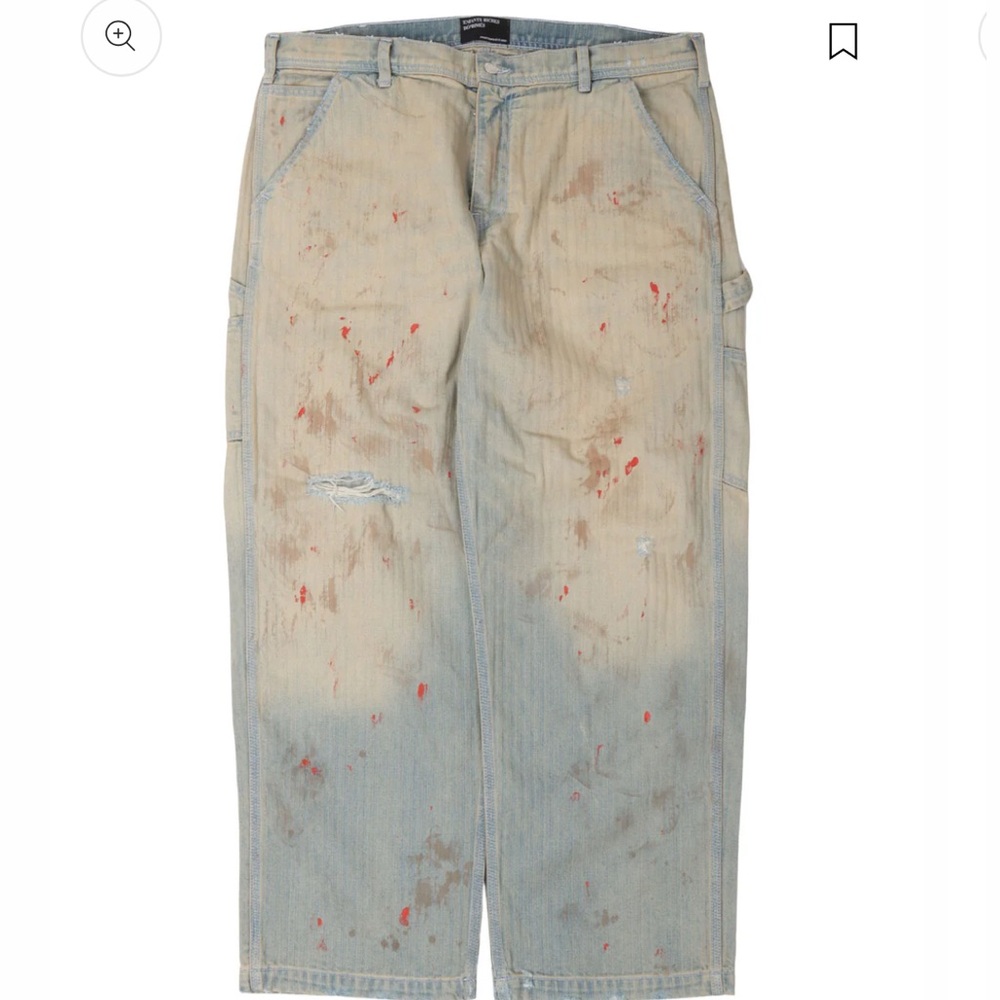 Straight Leg Paint-Splattered Distressed Herringbone Jeans